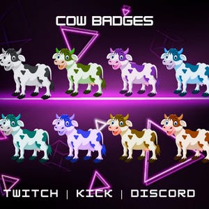 Cow Sub Badges For Twitch, YouTube, And Discord | Stream Badges | Twitch Animal Badges | Discord Roles | Bit Badges.