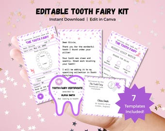 Editable Tooth Fairy Letter Kit: Printable Mini Notes & Certificate (Digital Download PDF)