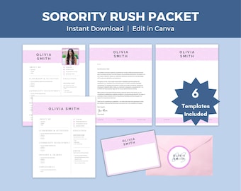 Sorority Resume Template & Rush Pack: Editable Cover Letter (Digital Download)