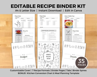 Printable Recipe Binder Kit: Custom Cookbook Templates (Digital Download)