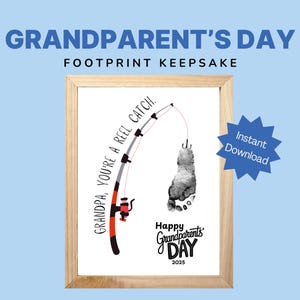 Grandpa Footprint Art: &quot;Reel Catch&quot; Grandparent&#39;s Day Gift (PDF Pattern)