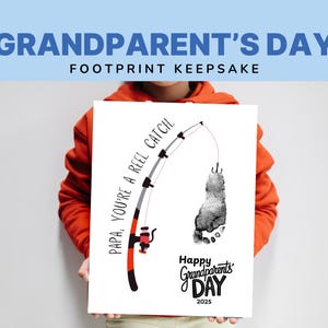 Papa Gift - Grandparent&#39;s Day Footprint Craft - Grandparent&#39;s Day Fishing, Grandparent&#39;s Day Gift, Handprint art keepsake, Papa Fishing, PDF