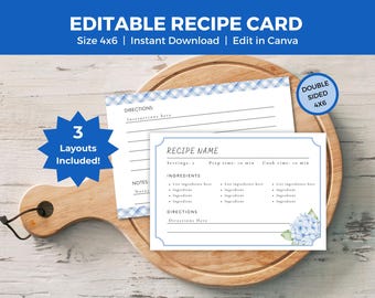 Floral Recipe Card Template: Printable 4x6 Recipe Cards (Digital Download)