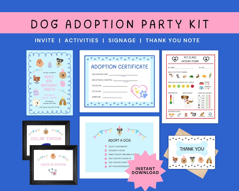 Printable Puppy Adoption Party Kit | Editable Invitation, Activity ...