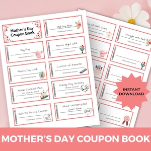 Printable Mother&#39;s Day Coupon Book: Kid-Friendly Gift (PDF Instant Download)