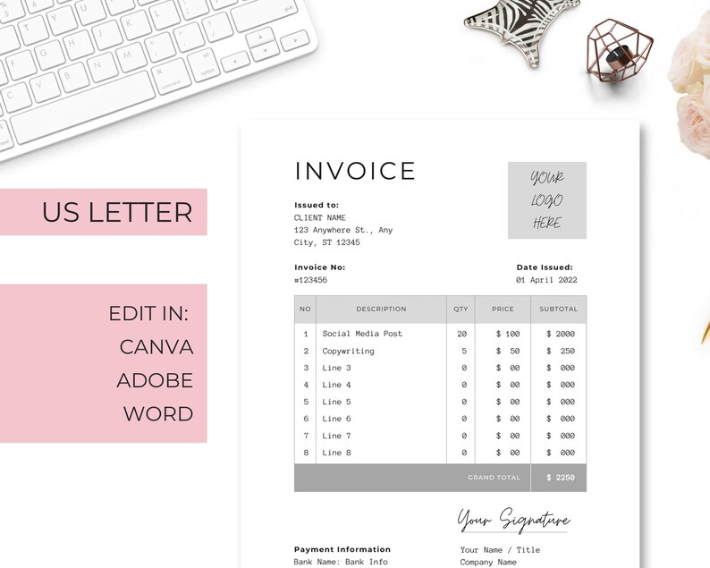 Invoice Signature Sample Simple Invoice Template for Small Businesses - Digital Download - Etsy