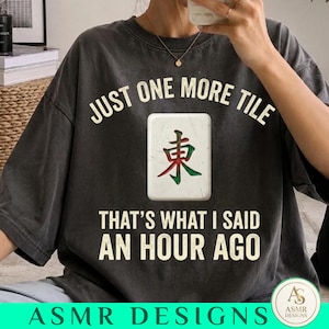 Mahjong Lover PNG: Just One More Tile That's What I Said An Hour Ago, Funny Mahjong Quote, Game Night Humor, Vintage Retro Graphic (Digital