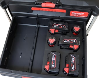 Milwaukee Packout 3/2 Drawer Insert for M18 & M12 Batteries– 3D Printed Organizer | Custom Fit Packout Tray | Ready to Use