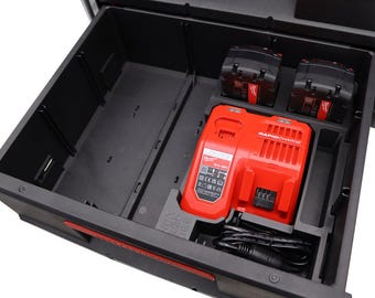 Milwaukee Packout 2 Drawer Insert for Charger and Two M18 Batteries – 3D Printed Tool Organizer | Ready to Use | Packout Storage Solution