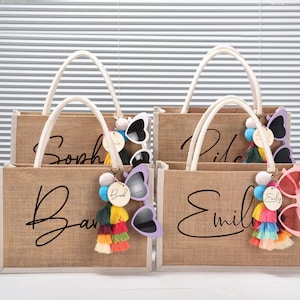 Name Jute Bag, White Jute Tote Bag, Bridesmaid Beach Bag, Bridesmaid Gift Bag, Beach Bag,Jute Bag, Wedding, Burlap Bag, Beach Tote Bag