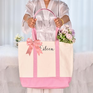 Custom Boat Tote Bag,Canvas Tote Bag,Personalized Name,Bag with Ribbons,Bridesmaid Gift Bag,Bachelorette Party,Tote Bag for Girls