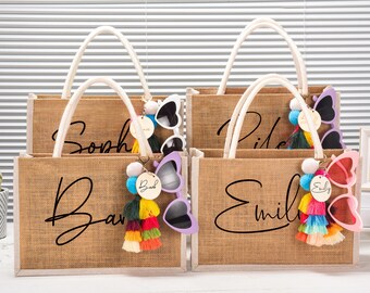 Bridesmaid bags, Beach bag, Beach gift bag, gift for bridesmaid, Burlap Bag, Beach Tote Bag, Tote With Name, Bridal Party Gift, Bridesmaid