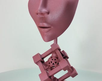 Máscara con forma de rostro – Escultura geométrica abstracta – Decoración de interiores de diseño