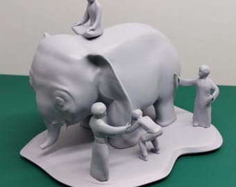 Escultura artesanal de elefante y Reyes Magos: decoración artística única para el hogar.