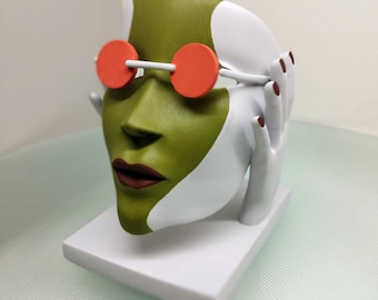 Escultura abstracta de rostro: figura surrealista moderna con gafas rojas / Regalo de arte contemporáneo