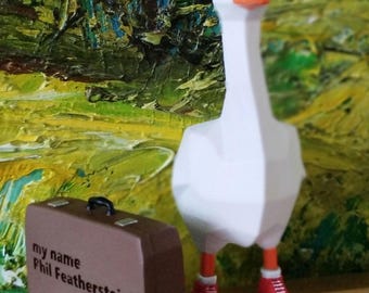 Phil Featherstein – Ganso geométrico con zapatos rojos / Figura divertida / Regalo original o decoración para el hogar