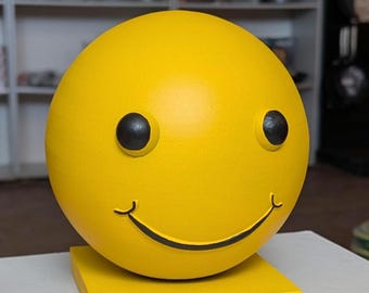 Yellow Smiley Face Sculpture, Dopamine Decor, Minimalist Desk Accent, Positive Vibes Home Office
