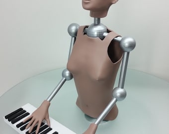 Escultura de músico futurista: robot con teclado, estatua decorativa moderna y única