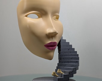 Escultura de rostro surrealista con escalera de caracol / Estatua de arte abstracto moderno / Decoración única para el hogar
