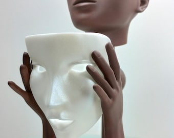 Escultura geométrica abstracta decorativa / Hecha a mano / Impresa en 3D / Figura humana con máscara