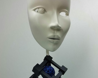 Geometric Face Sculpture: Modern Abstract Ivory Figurine