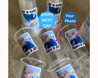 Personalized Photo Birthday Cups: Custom Party Decorations, Funny 30th Bday Decor