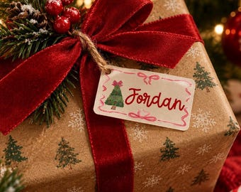christmas sticker with name label for christmas gift tag for gift wrap custom xmas sticker personalized party favor tag cute present label