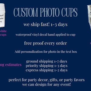 Make your celebration unforgettable with a custom photo cup personalized with your favorite picture. Perfect for 30th birthday party favor, personalized bday decorations, 21st gift idea, bachelorette party, or bride groom face cups. Create a hilarious funny gag gift for birthdays, bachelor and bachelorette parties, weddings, anniversaries, graduations, and more. A unique keepsake your guests will use, laugh about, and remember long after the party ends.