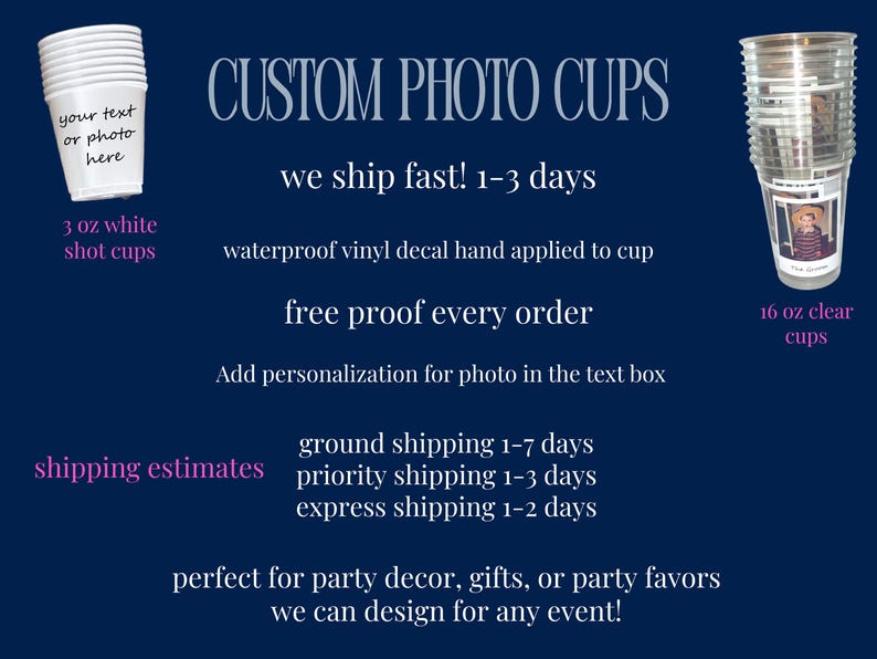 Make your celebration unforgettable with a custom photo cup personalized with your favorite picture. Perfect for 30th birthday party favor, personalized bday decorations, 21st gift idea, bachelorette party, or bride groom face cups. Create a hilarious funny gag gift for birthdays, bachelor and bachelorette parties, weddings, anniversaries, graduations, and more. A unique keepsake your guests will use, laugh about, and remember long after the party ends.