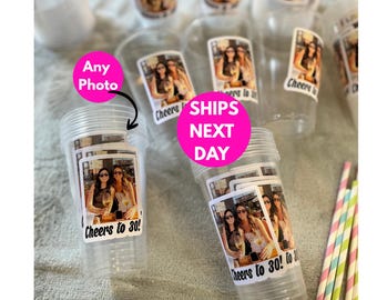 Custom plastic cups with photo for parties picture birthday cup with image customized photo cup 30th bday shot glass clear cup with photo