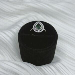 925 Sterling Silver ring with Pear cut Emerald for womens
