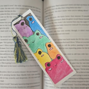 Handmade Hand-painted Watercolor Multi-colored Frogs Bookmark 2&quot; x 6&quot;