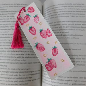 Handmade Hand-painted Watercolor Strawberries Bookmark 2&quot; x 6&quot;