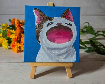 Pintura acrílica de Pop Cat de 4" x 4"