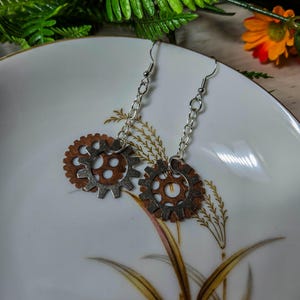 Handmade Steampunk Gear / Mechanical Cog Dangle Earrings Jewelry