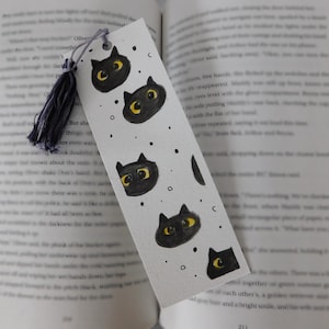 Handmade Hand-painted Watercolor Black Cats Bookmark 2&quot; x 6&quot;