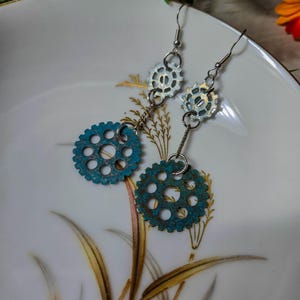 Handmade Steampunk Gear / Mechanical Cog Dangle Earrings Jewelry