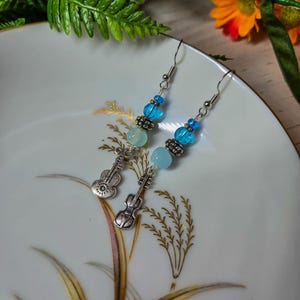 Handmade Colorful Beaded Dangle Earrings Jewelry (Stringed Instrument Charms)