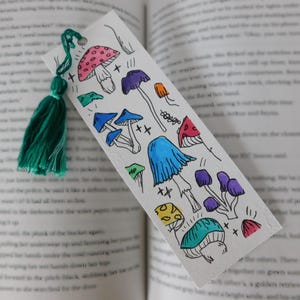 Handmade Hand-painted Watercolor Mushrooms Bookmark 2&quot; x 6&quot;