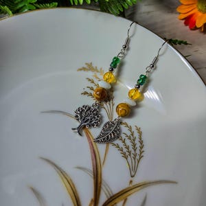 Handmade Colorful Beaded Dangle Earrings Jewelry ( Tree & Leaf Charms)