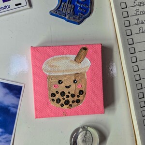 Happy Boba Magnet 2 1/2&quot; x 2 1/2&quot; Acrylic Painting