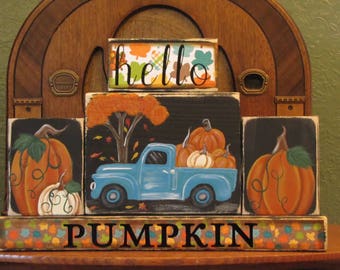 Pumpkin Sign, Fall Decor, Fall Sign, Fall Decoration, Fall Blocks, Vintage Truck, Thanksgiving Sign, Autumn Decor, Pumpkin, Hello Pumpkin