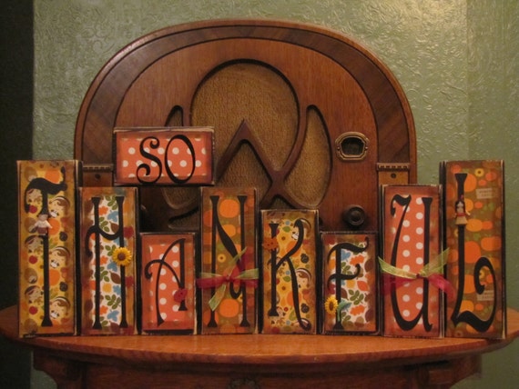 Fall Decor, Thanksgiving  Decor,  Thanksgiving sign, Fall Sign, Fall Blocks, Thanksgiving blocks,  So Thankful Word Blocks