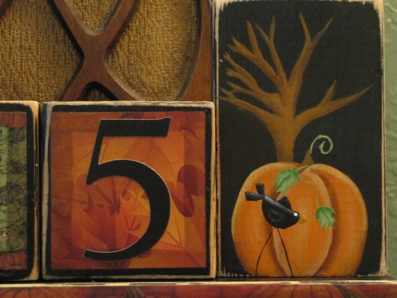 Thanksgiving Countdown Blocks Turkey and Pumpking with Crow Thanksgiving Decor image 3