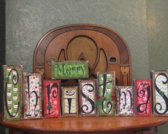 Christmas Sign Word Blocks - Merry Christmas, Christmas Decoration, Christmas Decor, Christmas Word Art