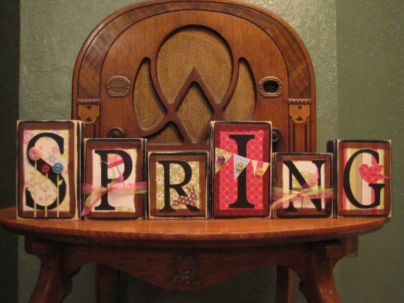 Spring Sign, Spring Decor, Easter Sign, Easter decor, Spring Word Blocks, Easter Word Blocks imagem 1