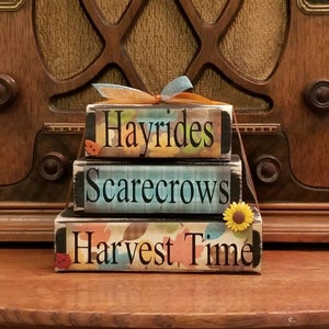 Scarecrows, Hayrides, Harvest Time Stacker Fall Sign, Fall Decor, 4.5&quot; tall x 5.5&quot; wide, Tiered Tray Decor