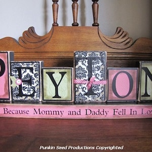 Girl's Personalized and Customized Name Word Blocks, Baby Shower Gift for girls, girls name sign personalized