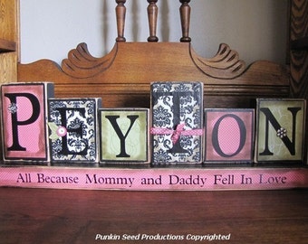 Girl's Personalized and Customized Name Word Blocks, Baby Shower Gift for girls, girls name sign personalized