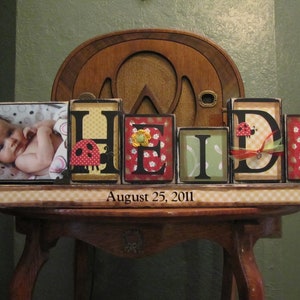 Girl's Personalized and Customized Name Word Blocks with PIcture Great for Baby Shower Gifts girls name sign personalized image 2